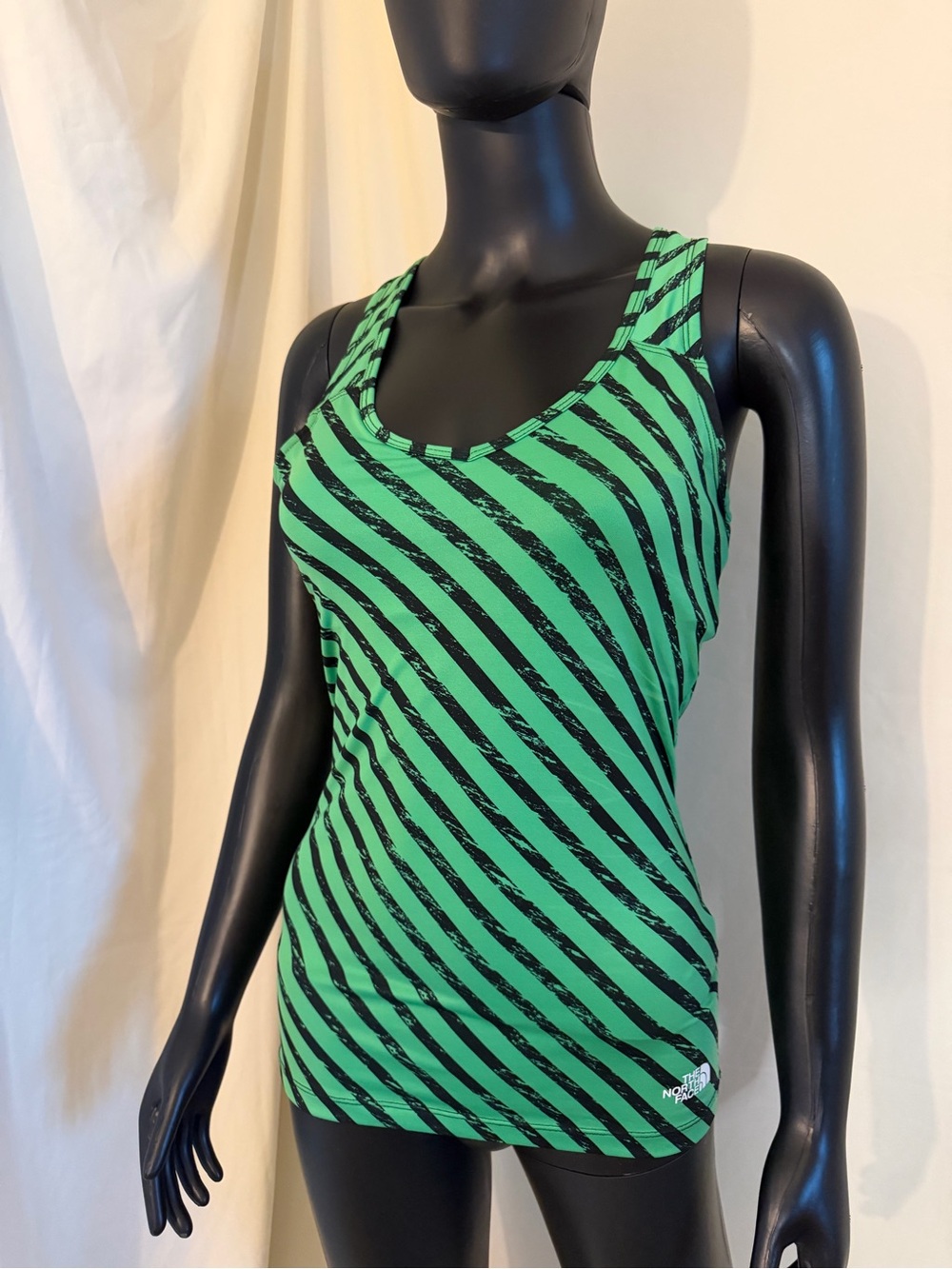 The North Face Green and Black Diagonal Stripe Racerback Tank